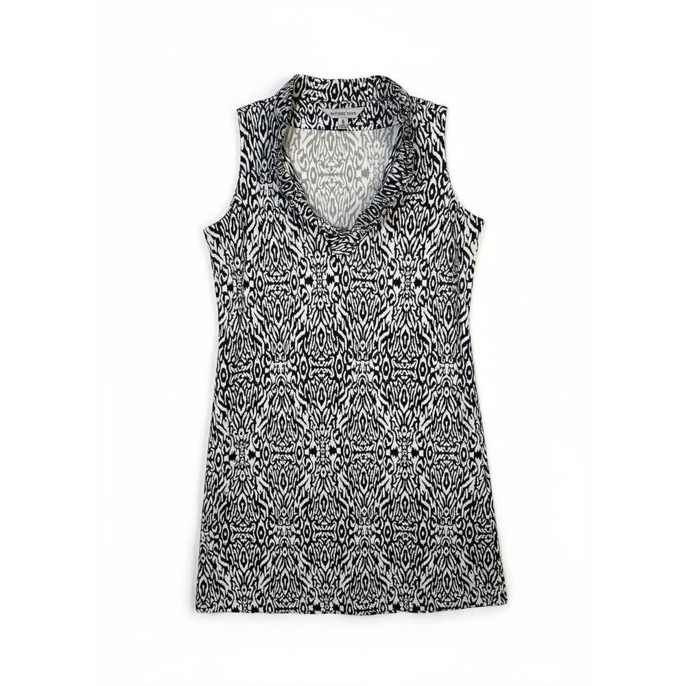La Mer Luxe Sleeveless Patterned Dress Size Medium Navy Blue White Athletic Stre
